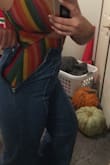 For reference, I am 5'3 and 140 lbs.
I ordered a size medium.
They were way too long (I would have worn with wedges and hoped for the best), but they didn't fit my thighs, butt, nor hips. AT ALL. I seriously don't think sizing up would help. I'm supremely disappointed. - Megan M.
