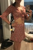 This two piece fit like a glove. The skirt wasn't too tight and it fit about my knee. The material is on the thinner side but not see through. I like that the top ties at the front so it provides a snug feel. - Maries A.