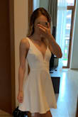 I love this dress! I got so many compliments on it (everyone else loved it too!). It was a great fit - I think one of my biggest concerns was wearing it without a bra, but it was super comfy and I didn't have any problems with it. I would get it in other colors too! One downside - the dress wrinkles when sitting (so you have to be careful when you sit). - Gergana G.