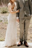 Was a little long for my height. Was able to hem inside material and wore heels so the front lace was not too long to walk in. Per another review, added faux pearls to straps which looked beautiful. - Sarrah S.