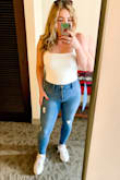 This bodysuit is everything I've been looking for! It's a nice thick material that is not see-through! I love the thicker straps that it comes with. This is something everyone needs in their wardrobe! I would say I am normally a medium in both tops and bottoms and I went down to a size small and it fit perfectly. I would recommend going down a size because it is stretchy! - Jenessa D.