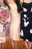 This dress was perfect! I wore it for my bridal shower, and I received so many compliments! It was the perfect length and was very flattering! According to the size chart, it was suggesting a medium- which is what I normally wear, so I order both a small and medium. I kept the small. The only issue I had was that I had to keep pulling the top up every so often, but that wasn't so bad. - Caitlin W.