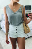 These shorts are very cute but they are a little short. They come right below my butt and sometimes they ride up a little so I'm constantly pulling them down. Other than that they fit true to size and I like them a lot. - Joanna F.