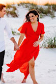I wore this dress for my engagement photos and it was a PERFECT choice. The color popped, it was flowy, the fabric was breathable in the scorching florida heat. Overall, I loved this dress and have nothing but positive things to say. Also, I am curvy and it hugged all the right spots and was still incredibly flattering! - Jenna P.