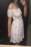 I'd been waiting to get this dress for a year, so I'm a little disappointed.. the material wrinkles IMMEDIATELY and after fluffing in the dryer and using wrinkle spray, the wrinkles just got worse. If you're expecting a soft cotton material like I was, it's not that at all.
I'm a little tall but I ordered my usual size and the length is a lot longer than it looks on the model, but the top ruching still ends well above my actual waist, which is weird. It looks pretty good from the side, but the front view has something off about it. 
I'm still keeping it, it just wasn't the cute effortless dress I thought it would be. - Alia S.