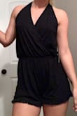 I ordered every black romper I could find on Lulus to wear on vacation and for a bachelorette party later this year. I'm 5'8, pear-shaped and have a long torso. This romper was good because the top is adjustable, the material is super soft, and the legs weren't tight. It did fit a little odd because I've got a small chest, and it rides up a little bit in the front. I really want to like this, but it may be better for shorter girls or girls with bigger busts. - Amanda F.