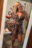 I originally ordered a medium and then returned and exchanged for the large. I think the medium may have been a better fit but I'll leave it as is. I wish it were like 1 or 2 inches longer but still very pleased. I'll update with another picture when I wear it out. - Jessica A.
