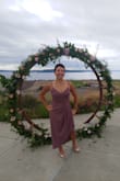 Perfect dress for outdoor wedding with lots of dancing. The fabric was soft, comfortable and flowing. I'm obsessed with the color and I loved the slit in the side dress give it a touch of sexy. I have an athletic build and I felt at the waist was a perfect combination of fitted yet slightly forgiving. For the size small I would caution for a waist over 28 as the waist area is more fitted and fabric a little less stretchable. there was some bunching of material in the bust seems but with delicate ironing it mostly resolved (you can see in the close-up picture posted). Overall I loved the dress, I love the color, it was comfortable, classy and sexy. I will definitely want to wear this dress again. - Sutira S.