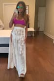 Love this cover up! The hint of shimmer is beautiful. At 5'2, this is super long, but with my wedges, it's perfect. I was able to wrap the tie waist around twice, but if I gain any more weight, the side gap will be wider. - Daisy N.