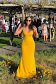 The yellow color of this dress is what caught my eye on the website and it did not disappoint when it arrived! I wore it to a wedding and got a lot of compliments there and after from people who saw pictures. The color is beautiful for spring/summer. The fabric is super stretchy so it's easy to move in and I wish it would have pushed my boobs up a little bit more, so while the S was fine, I could have also done an XS too. Highly recommend this dress! - Nydia T.