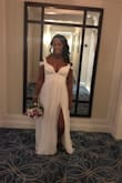 I could not have chose a better dress! I had an intimate wedding on the beach. I love that it was flowy and sensual at the same time. I received many compliments and my husband was very pleased. The waist was a little tight to zip up. I got the straps pulled up, and I also had my split pulled up for a little more leg. Girls please don't hesitate to buy this dress, you will not regret it. - Marquita R.