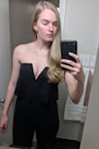 I have always envied the jumpsuit look but being 5'10" with a 32 inch inseam, I've never found one that fit my body.  This jumpsuit fit like an absolute glove. I've now worn this now to two weddings (one for the ceremony/reception and the other to the rehearsal dinner) and I've got so many compliments. I paired it with gold jewelry, a white blazer and black strappy block heels and it looked killer.  I was worried about strapless but I found that it fit really well and I was barely pulling it up even when I was breaking it down on the dance floor.  Not to mention, my ass looked fantastic.  Definitely one of the best purchases I've made to this day. - Kelly B.