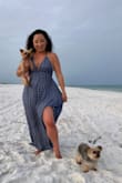 I purchased this dress for a photo shoot at Pensacola Beach. The photos are from cell phone shots while we were waiting. It was hot and the dress traps in the heat so I wish there was a slit as I kept hiking up the dress, but I think it worked out well. I haven't seen the photos from the shoot yet. I am 5'3 and I think I could have gotten away with wearing wedges without the dress dragging the ground. I tied the top in a halter like the other reviews suggested and it worked out perfectly. I'm between a B/C cup and the top fit perfectly for me. - Bo M.