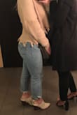 These can be a little tight when you're sitting. There's zero stretch; however, they're super flattering on the booty. I wouldn't go up a size or else they'd be too loose. The lower ankle/leg area is a little more loose than I'd like too. Overall a good pair of basic Levis to have! - SHANNA N.