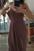 I ordered this dress in Mauve, XS. The dress appears to be quality material and well made. I really liked the style and length of the dress, but unfortunately it was way too large. If I had a much larger chest the dress might have worked, but as you can see from the pictures I think it still would have been ill-fitting. I'm disappointed this didn't work for me, as the dress looked lovely on other reviewers! - Clara V.