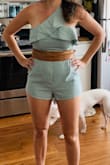 I love this romper!! The cut is so cute and different. Received a lot of compliments! I'm tall so the booty was just barely covered, but frankly it was so cute I didn't care!! I was shocked it even fit my torso to begin with, so I'll take it (Rompers NEVER fit me)! - Brooke R.