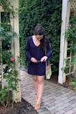 I wore this dress for a family member's wedding rehearsal and rehearsal dinner. It was a little shorter of a dress than I'm used to wearing, but very comfortable. The material is super soft and flowy. Typically I have a hard time with shift dresses due to my curvy hips, but the material allowed a nice movement of the fabric without looking too boxy. - Julia