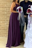 Wore this dress to my sisters wedding and it was so perfect! I didn't get it altered but wore a decent high heel and the dress was a perfect fit. I am 5'5, 120 pounds, 32DDD, 27 inch waist. The bottom half of the dress fit me perfectly. The top was a little snug but I was fine with because it held my girls in. Everyone loved this dress! - Kim U.