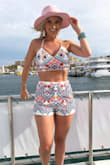 This outfit was SO perfect for our 10th anniversary in Cabo!! So cute and comfy. My bust is a 32ddd and I got a small top and bottom. With the tie back it fit perfect. - Abigail O.