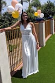 I got this dress for my bridal shower and I got so many compliments! The fit is amazing, I love how the dress flows and I just felt so comfortable and confident in it. Not see through at all! - Mallory A.