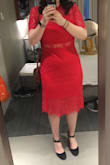 Based on reviews I was unsure whether to go small or medium, but I decided on medium and was happy with the result. I prefer a slightly looser fit, so I would recommend to size down if you're looking for a more form fitting style. I wore this dress for a cocktail-attire party and received many compliments! The color and length were great. - Kyra M.