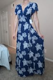 This dress is so flattering and comfortable! It can easily be dressed up or down depending on your accessories, and the slit isn't nearly as intense as in the photos online - just wrap it a little tighter and you're good. I bought both the yellow and navy in extra small and small and while I loved the yellow colour more than the navy, it didn't lay right across the chest and was too sheer (and somehow made my beige underwear look black through the fabric?). The navy is still gorgeous though and didn't have any of the same issues. - Molly A.