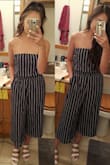 This jumpsuit is super cute. It's light and has flowy legs. 9/10 recommend. And it has POCKETS. I didn't immediately fall in love with but I do think it's amazing. It definitely looks better in person than in pictures. If you have a curvier body and bigger boobs, I think this jumpsuit will fit you nicely. I personally think it looks better with a high ponytail/bun updo, however, it also looks nice with your hair down.  I was able to wear a strapless bra with this jumper and tied it so you can't see the straps. The top does have an elastic so it doesn't fall off. Overall, cute winery vibes jumpsuit. p.s. my shoes are also from Lulus. - Daisy V.