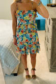Great dress! The length is great for us short people. The medium fits well. I almost went with a small but glad I didn't. I'm in between a small and medium and the medium is loose but still fits well enough to look form fitting. Straps are adjustable. - Ansley B.