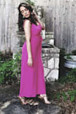 This jumpsuit is perfect! It's not see through at all. It does have 2 layers of fabric, but it's totally breezy. Perfect for summer. I recommend this jumpsuit to anybody. I want one in every color! If you're thinking about getting this jumpsuit; DO IT! - Nancy S.