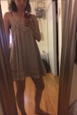 This dress caught my eye as soon as I saw it online. I love how it hangs and the interesting detailing. I was a bit worried that the color would make me look washed out, but it's so nice. The dress has two layers and is pretty thick so it doesn't fly up in the wind, but still flowy and comfortable. I got so many compliments on it and I feel great in it. I wear it without a bra (which is usually tough for me since I have a very small chest) with a nice bralette underneath. Great purchase! - Sarah C.