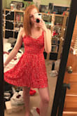 I love this dress. I've recently become more obsessed with red clothing so I bought this because it is cute and summery, too. I love the material of the top. I'm prettty small cheated so I'm able to wear the dress without a bra which i love! It's super comfortable and lightweight as well so perfect for summer!!! - Lindsey K.