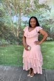 It runs big and it stretch but that's fine I'll have it taken in. I wore this beautiful dress to a wedding and I got a lot of complements. Love love love. - Camille H.