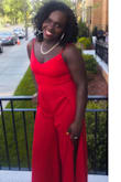 Wore this outfit to a wedding. Loved the material and the color! I was worried about the fit but it was perfect! The splits in the side are very high so when you sit it can be a bit revealing so beware. Got many compliments! - Adora T.