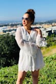 This romper is one of my absolute favorites from Lulus! The belle sleeve detail is so gorgeous and I love the white lace. The fabric is a bit on the heavier side but I appreciated that because the inner layer isn't see through! Instead, it'll leave you feeling like you're in an enchanting fairytale. :) - Jennifer S.