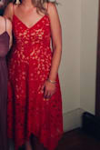 This dress exceeded my expectations! It was so comfortable and elegant at the same time. I sized up in hopes the under layer would be a little longer since I'm tall so I had to take in the bust a little bit. The only issue I had was the boning started to pop out on one side and it irritated my skin a lot. I love the dress otherwise though and can't wait for another chance to wear it! - Morgan C.