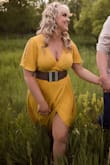 This dress is absoultley stunning! I wore it for our pictures and I am very happy with the turn out. I am shorter so I was worried about the length, but I got the Taylor Camel Stacked Ankle Strap Heels and it was the perfect length! I normally wear a medium so that's the size I ordered and ended up losing more weight before I got the dress, so getting a small would have been perfect! Since it is a wrap dress it helped that I could tighten it more so it didn't look so big. I also got the Cha Cha Gold And Cream Tassel Earrings with it and LOVE THEM! Overall I am very pleased with this product and would buy it again! - Courtney M.