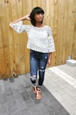 Very happy with this purchase! I ordered a medium based on other reviews and it fit great. Wasn't too loose or too tight around the arms. Works well with a variety of bottoms. - Alayna F.