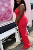 Just fit true to size. It is super stretchy so I was able to fit a large perfectly just by stepping in it. I hate zippers & by this not having one it was perfect for me. Jumpsuit is long and I had on flats, but that's fine because I like for my pants to pass my ankles. - Shayla L.