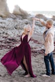 I wore this dress for my engagement pictures and loved it so much my bridesmaids are wearing it in a different color! The material is fabulous. It was a little long on me because I'm short but didn't need to be hemmed bc I was wearing it on the beach without shoes. - Joanna L.