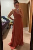 I absolutely love this dress! The quality of it. The fit. Everything! It is VERY long. Probably will have to cut off about 6 inches but the fit everywhere else is so good it's worth it. Will probably have to alter the shoulder straps a little too because of the detail you can't cinch them up very much. It's perfect for my sisters wedding. Can't wait to wear it! - Hayley S.