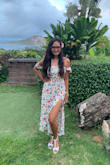I wore this in a Luau Party in Hawaii. Good length and love the color. I love the slit. It makes it sexy - Janice S.