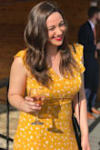 I was skeptical about this dress because it's backless and I neeever go braless (am a 34DDD), but I decided to give it a shot and it was LOVELY. Wore it to a friend's wedding and got a million compliments. Really stands out. I just wore like stick on breast cups for a little extra definition, but could have gone without them. I'm usually a medium or large and I'm very glad I went with the large- it fit like a glove (and held the girls in well!). The dress is very long, even with heels, and I'm not a short person. I didn't have time to hem it and it was fine but others might want to consider doing so. Also, I was worried this dress might be too frilly with the sleeves but it's so lovely and unique in person and actually paired well with a leather jacket. All in all, great buy! - Rebecca C.