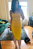 The yellow is so pretty! I wore to a wedding & received so many compliments. So glad I went with the size small! I can be in between Small & Medium depending on brand (I have thick thighs but a smaller bust/top half). I asked the Lulus live chat experts what size I should get & they suggested size Medium. I ended up ordering size Small & Medium just in case. The size medium was definitely too big for my bust & gaped. So glad I ordered both! - Kennedy S.