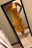 Love this dress! Everything about it. The only thing is that it needs the cup sticky bra unless you want the bra to show through the lace parts. I am built boxy so when I took my measurements, each 3 points were in a different size category. I am normally between a size 4 and 6 so I went with a medium and it turned out great. It is a little loose up top and does not hug me super tight especially under the bust line but is not loose. Overall I feel great in this dress. - Kayla R.