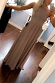 I ordered 5 of these as bridesmaid dresses and they are excellent! A beautiful colour and beautiful material. On my tip toes the dress length is perfect- so with small heels. Two bridesmaids will have to wear flats as they are taller (5'8-5'9). Size small fits literally perfectly to my waist and chest (hips don't matter as it falls). I am quite flat chested at 34A and the dress fits tight to my chest. Bigger than 34B would likely not have the room.
Photo shown does not reflect the colour of dress in real lighting- it's beautiful and exactly as pictured online!
Overall great dress with quick shipping! - Megan K.