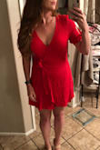 Super cute, very flattering wrap dress, love the color. I'm tall so it's a little short but not too bad at all. Only down side is how wrinkled it gets. - Anne S.