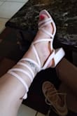 I am a true size 7 but I went up to 7.5 just because I always size up on heels and I'm glad I did. They are super cute and a little tight from the straps by the toes since you can't adjust those. I don't mind it but if you had a wide foot, I think it would be a problem. Super sexy, cute strappy heels! - Alejandra O.