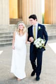 This was the perfect dress for my small, intimate wedding. I was 6 months pregnant and needed something that was forgiving around my waist. This dress hugged me in the all of the right places and was very comfortable. I was so pleased with it and I will always appreciate this simple dress for making me beautiful on my wedding night. <3 - Sarah L.