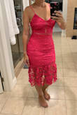 Gorgeous dress and so sad that it didn't fit. I typically wear a medium but this had no give at all in the hip area. Fit perfect on the top but tight on the hips. Read other reviews and was hoping it would fit right. I would be afraid to rip it if I wore it out. It's gorgeous and going to give to a friend. I ordered another in a size up and hope it still fits around the chest. - Mary S.