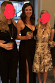 I love this jumpsuit. It is even long for me, so I wore very high heels. The neck line plunges, so I wore a super cute strapless bra that matched my shoes. - Carly D.